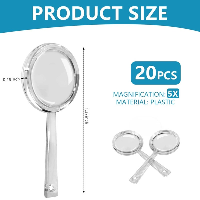 OBTANIM 20 Pack Mini Plastic Handheld Magnifying Glasses Portable Reading Magnifier for Senior and Kids, Hand Lens 5X Magnifier for Home, Indoor and Outdoor Use - Image 2